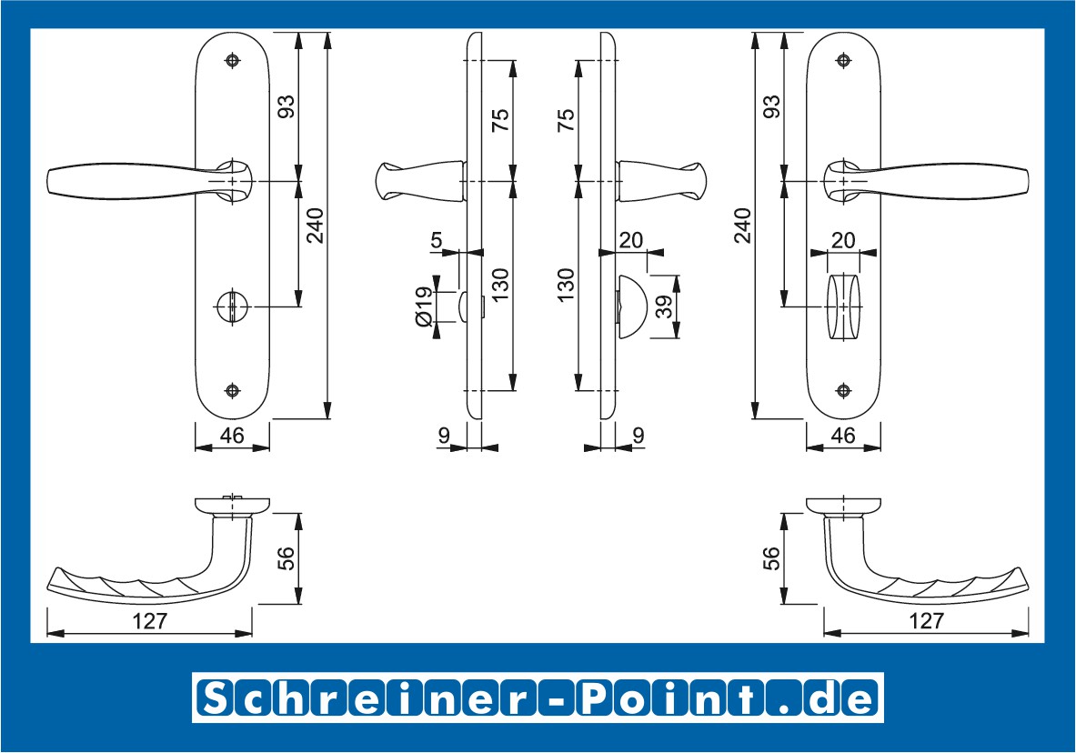 Hoppe New York Aluminium Langschildgarnitur F1 Natur 1810/273P, 3272909, 3272925, 3272941, 3272976